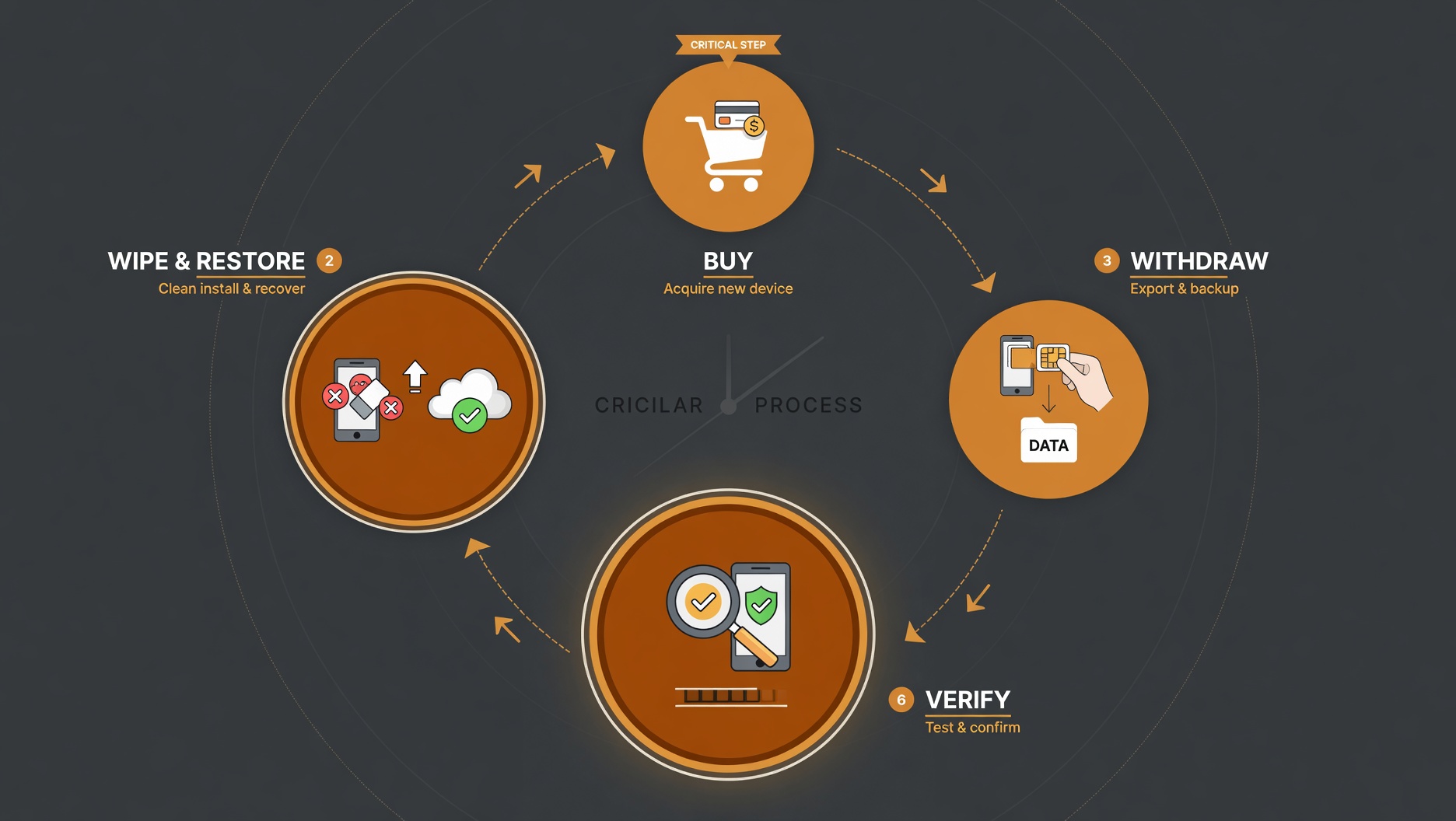 Four-step self-custody test cycle: Buy, Withdraw, Verify, Wipe and Restore